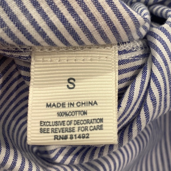 Blue and White Stripe Tantrums Peasant Blouse Size Small - Picture 4 of 7